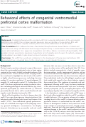Cover page: Behavioral effects of congenital ventromedial prefrontal cortex malformation