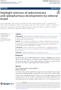 Cover page: Highlight selection of radiochemistry and radiopharmacy developments by editorial board.