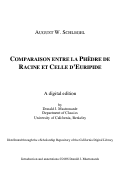 Cover page of August W. Schlegel, Comparaison entre la Phèdre de Racine et celle d'Euripide: a digital edition