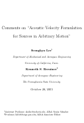 Cover page: Comment on “Acoustic Velocity Formulation for Sources in Arbitrary Motion”