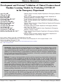 Cover page: Development and External Validation of Clinical Features-based Machine Learning Models for Predicting COVID-19 in the Emergency Department