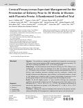 Cover page: Cervical Pessary versus Expectant Management for the Prevention of Delivery Prior to 36 Weeks in Women with Placenta Previa: A Randomized Controlled Trial.