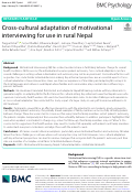 Cover page: Cross-cultural adaptation of motivational interviewing for use in rural Nepal