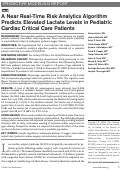 Cover page: A Near Real-Time Risk Analytics Algorithm Predicts Elevated Lactate Levels in Pediatric Cardiac Critical Care Patients.