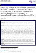 Cover page: Comparing changes in haematologic parameters occurring in patients included in randomized controlled trials of artesunate-amodiaquine vs single and combination treatments of uncomplicated falciparum in sub-Saharan Africa