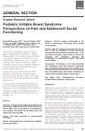 Cover page: Pediatric Irritable Bowel Syndrome: Perspectives on Pain and Adolescent Social Functioning.