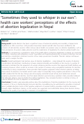 Cover page: "Sometimes they used to whisper in our ears": health care workers' perceptions of the effects of abortion legalization in Nepal