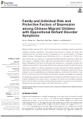 Cover page: Family and Individual Risk and Protective Factors of Depression among Chinese Migrant Children with Oppositional Defiant Disorder Symptoms.
