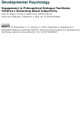 Cover page: Engagement in Philosophical Dialogue Facilitates Children’s Reasoning About Subjectivity