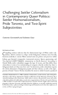 Cover page: Challenging Settler Colonialism in Contemporary Queer Politics: Settler Homonationalism, Pride Toronto, and Two-Spirit Subjectivities