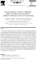 Cover page: Is perseveration caused by inhibition failure? Evidence from preschool childrenâ��s inferences about word meanings