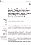 Cover page: Psychological Determinants of Physical Activity and Development in Early Childhood Among Children With Developmental Delays: The Role of Parent Beliefs Regarding the Benefits of Physical Activity
