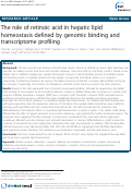 Cover page: The role of retinoic acid in hepatic lipid homeostasis defined by genomic binding and transcriptome profiling