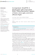 Cover page: Corrigendum: QUaRTM: A Quadcopter with Unactuated Rotor Tilting Mechanism capable of faster, more agile, and more efficient flight