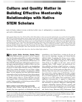 Cover page: Culture and Quality Matter in Building Effective Mentorship Relationships with Native STEM Scholars