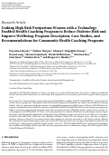 Cover page: Linking High Risk Postpartum Women with a Technology Enabled Health Coaching Program to Reduce Diabetes Risk and Improve Wellbeing: Program Description, Case Studies, and Recommendations for Community Health Coaching Programs