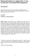 Cover page: "Retirement Savings in an Aging Society: A Case for Innovative Government Debt Management"