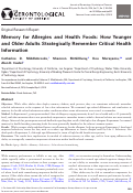 Cover page: Memory for Allergies and Health Foods: How Younger and Older Adults Strategically Remember Critical Health Information