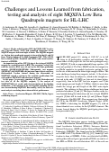 Cover page: Challenges and Lessons Learned From Fabrication, Testing, and Analysis of Eight MQXFA Low Beta Quadrupole Magnets for HL-LHC