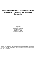 Cover page of Reflections on Inverse Projection: Its Origins, Development, Extensions, and Relation to Forecasting