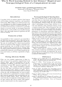 Cover page: Why Is Word Learning Related to List Memory? Empirical and Neuropsychological Tests of a Computational Account