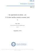 Cover page: An opportunity not taken…yet: U.S. labor and the current economic crisis