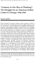 Cover page: "Contrary to Our Way of Thinking": The Struggle for an American Indian Center in Chicago, 1946-1953