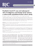 Cover page: Paediatric head CT scan and subsequent risk of malignancy and benign brain tumour: a nation-wide population-based cohort study