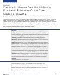 Cover page: Variation in Intensive Care Unit Intubation Practices in Pulmonary Critical Care Medicine Fellowship