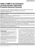 Cover page: Utility of MRI in the Evaluation of Acute Greater Tuberosity Proximal Humeral Fractures