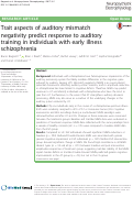 Cover page: Trait aspects of auditory mismatch negativity predict response to auditory training in individuals with early illness schizophrenia