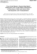 Cover page: "From Snail Mode to Rocket Ship Mode": Adolescents and Young Adults' Experiences of Returning to Work and School After Hematopoietic Cell Transplantation.