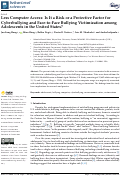 Cover page: Less Computer Access: Is It a Risk or a Protective Factor for Cyberbullying and Face-to-Face Bullying Victimization among Adolescents in the United States?