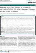 Cover page: Clinically significant changes in burden and depression among dementia caregivers following nursing home admission