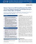 Cover page: Womens Experiences With Family Planning Under COVID-19: A Cross-Sectional, Interactive Voice Response Survey in Malawi, Nepal, Niger, and Uganda.