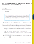 Cover page: On the Applications of Cyclotomic Fields in Introductory Number Theory