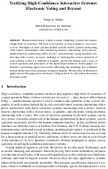 Cover page: Verifying High-Confidence Interactive Systems: Electronic Voting and Beyond