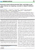 Cover page: Restoring retinal polyunsaturated fatty acid balance and retina function by targeting ceramide in AdipoR1-deficient mice.