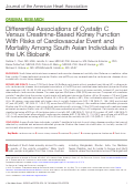 Cover page: Differential Associations of Cystatin C Versus Creatinine-Based Kidney Function With Risks of Cardiovascular Event and Mortality Among South Asian Individuals in the UK Biobank.