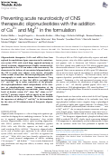 Cover page: Preventing acute neurotoxicity of CNS therapeutic oligonucleotides with the addition of Ca2+ and Mg2+ in the formulation.