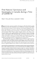 Cover page: First Nations’ Survivance and Sovereignty in Canada during a Time of COVID-19