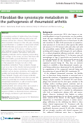 Cover page: Fibroblast-like synoviocyte metabolism in the pathogenesis of rheumatoid arthritis