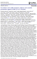 Cover page of Accordance and conflict between religious and scientific precautions against COVID-19 in 27 societies