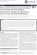 Cover page: How a patient advocacy group developed the first proposed draft guidance document for industry for submission to the U.S. Food and Drug Administration.