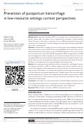 Cover page: Prevention of postpartum hemorrhage in low-resource settings: current perspectives