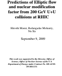 Cover page: Predictions of Elliptic flow and nuclear modification factor from 200 GeV U+U collisions at RHIC