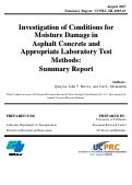 Cover page: Investigation of Conditions for Moisture Damage in Asphalt Concrete and Appropriate Laboratory Test Methods: Summary Version