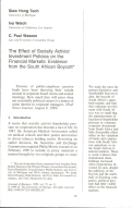 Cover page: The Effect of Socially Activist Investment Policies on the Financial Markets: Evidence from the South African Boycott