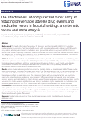 Cover page: The effectiveness of computerized order entry at reducing preventable adverse drug events and medication errors in hospital settings: a systematic review and meta-analysis