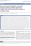 Cover page: Inter and intra-hemispheric structural imaging markers predict depression relapse after electroconvulsive therapy: a multisite study